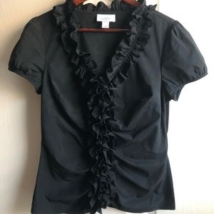LOFT Black Ruffle Button-Up